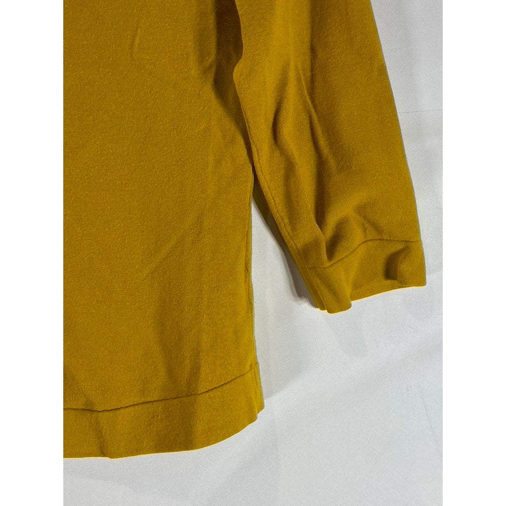 ANN TAYLOR Women's Yellow-Gold Solid Boatneck Long Sleeve Top SZ M