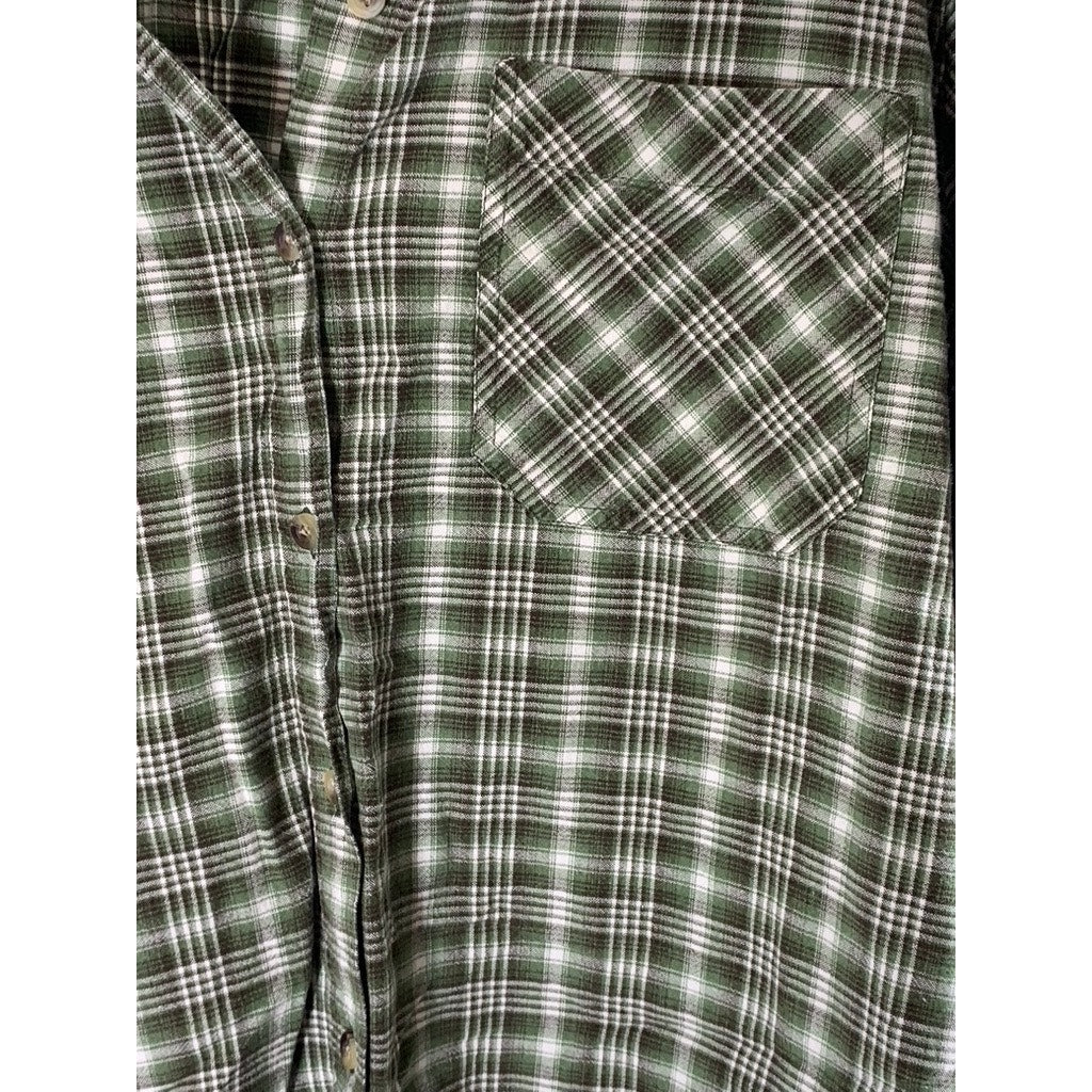 BASIC ITEMS BY LINDEX Women's Green Plaid Button-Up Top SZ 42/44(US M/L)