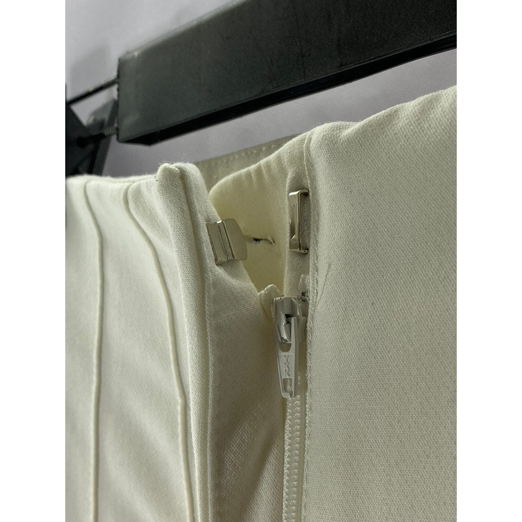 ZARA Women's White Regular Fit Slim-Leg Hook-Bar Dress Pant SZ M