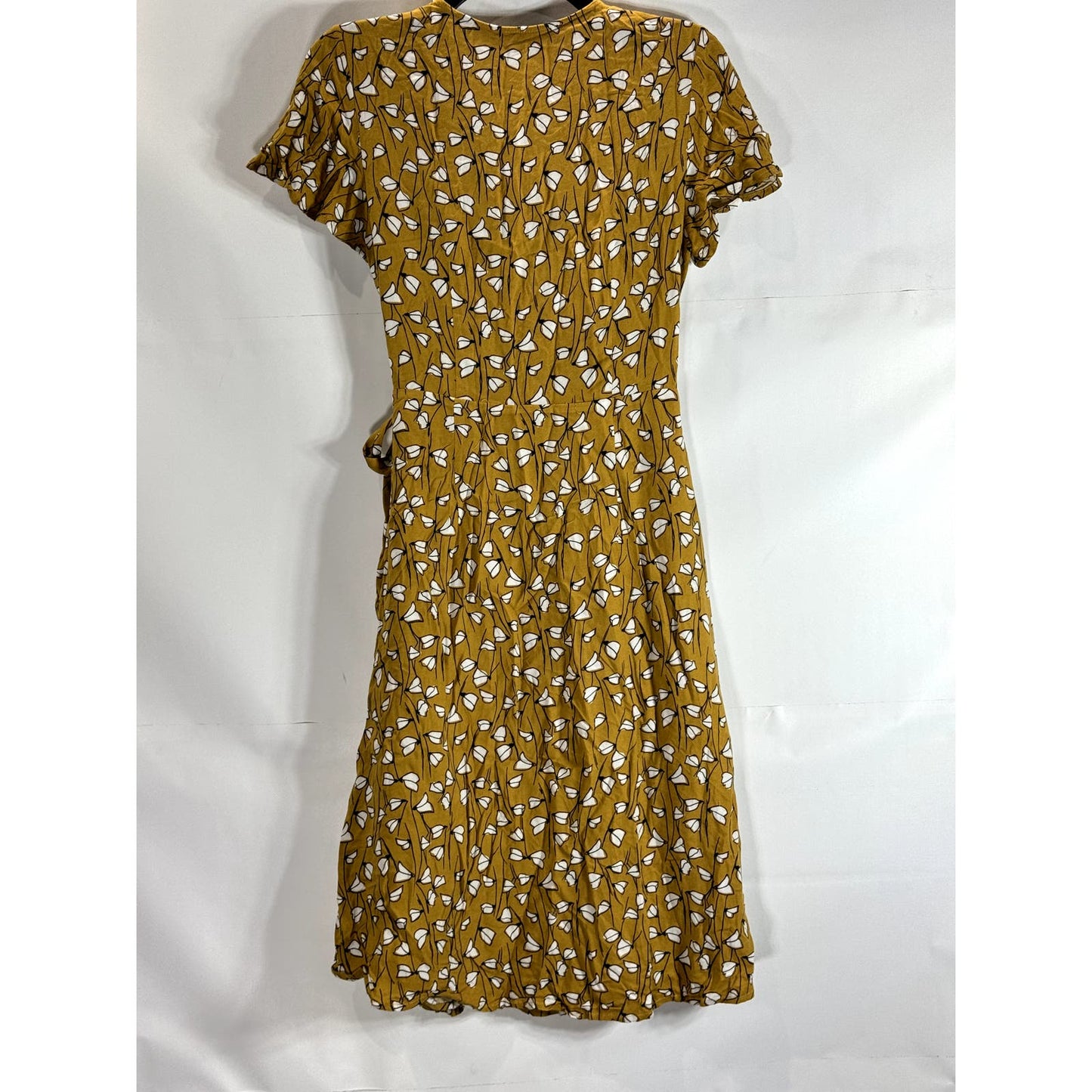 DRESS FORUM Los Angeles Women's Yellow Print V-Neck Short Sleeve Wrap Dress SZ S