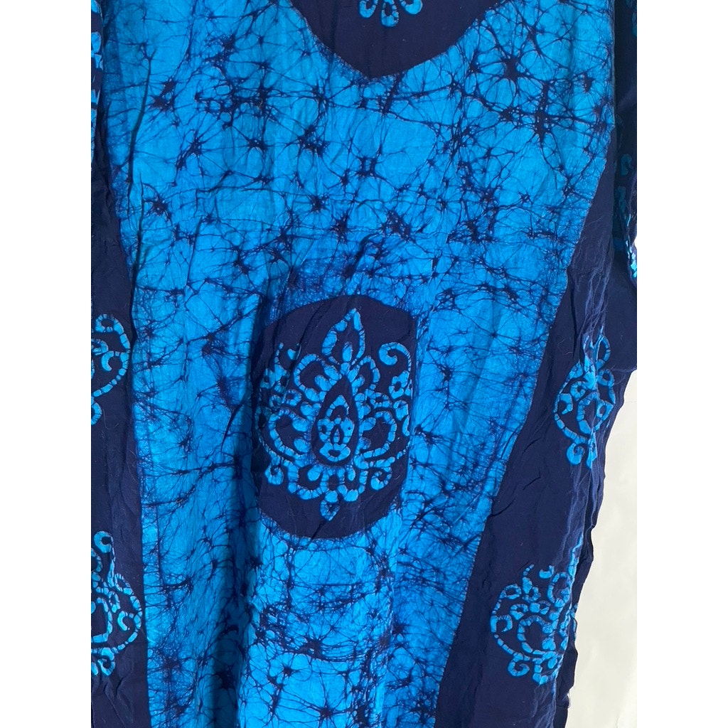 UNBRANDED Women’s Blue Printed Split-Neck Short Sleeve Kimono Overshirt SZ OS