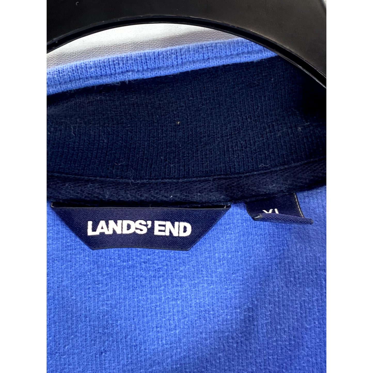 LANDS' END Men's Blue Cotton Bedford Rib Quarter-Zip Pullover Sweater SZ XL