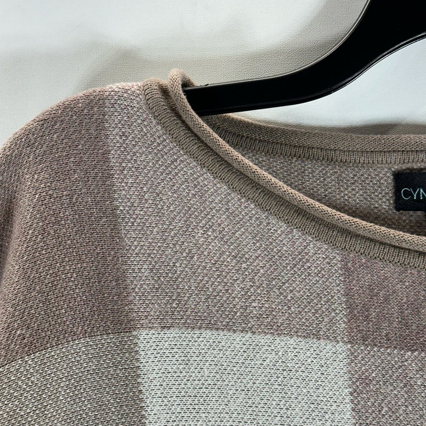 CYNTHIA ROWLEY Women's Brown/Beige Plaid Bateau Pullover Sweater SZ M