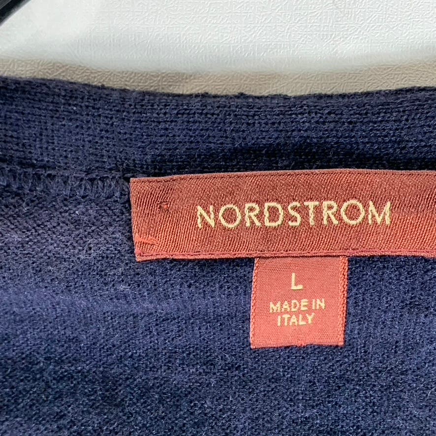 NORDSTROM Men's Navy V-Neck Extra Fine Merino Wool Button-Down Sweater Vest SZ L