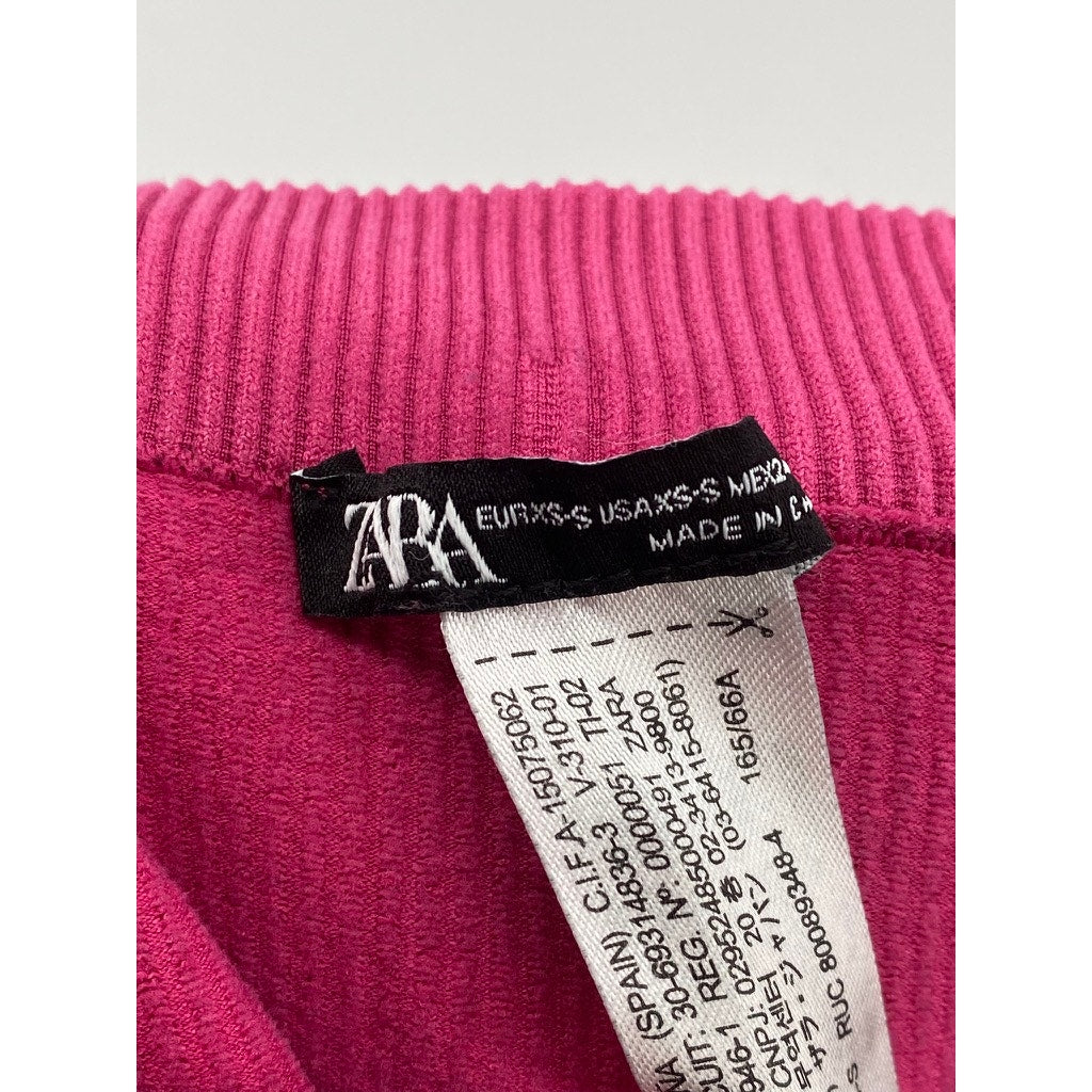 ZARA Women's Fuchsia Ribbed Contour Pull-On Biker Shorts SZ XS-S