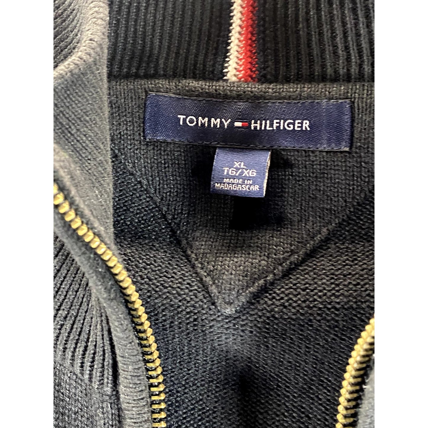 TOMMY HILFIGER Men's Solid Black Quarter-Zip Pullover Sweater SZ XL