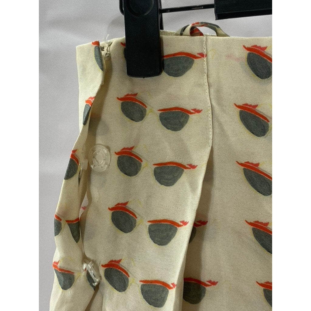 HUNTER GATHER Women's Beige Glasses Print Pleated Knee Length Skirt SZ S