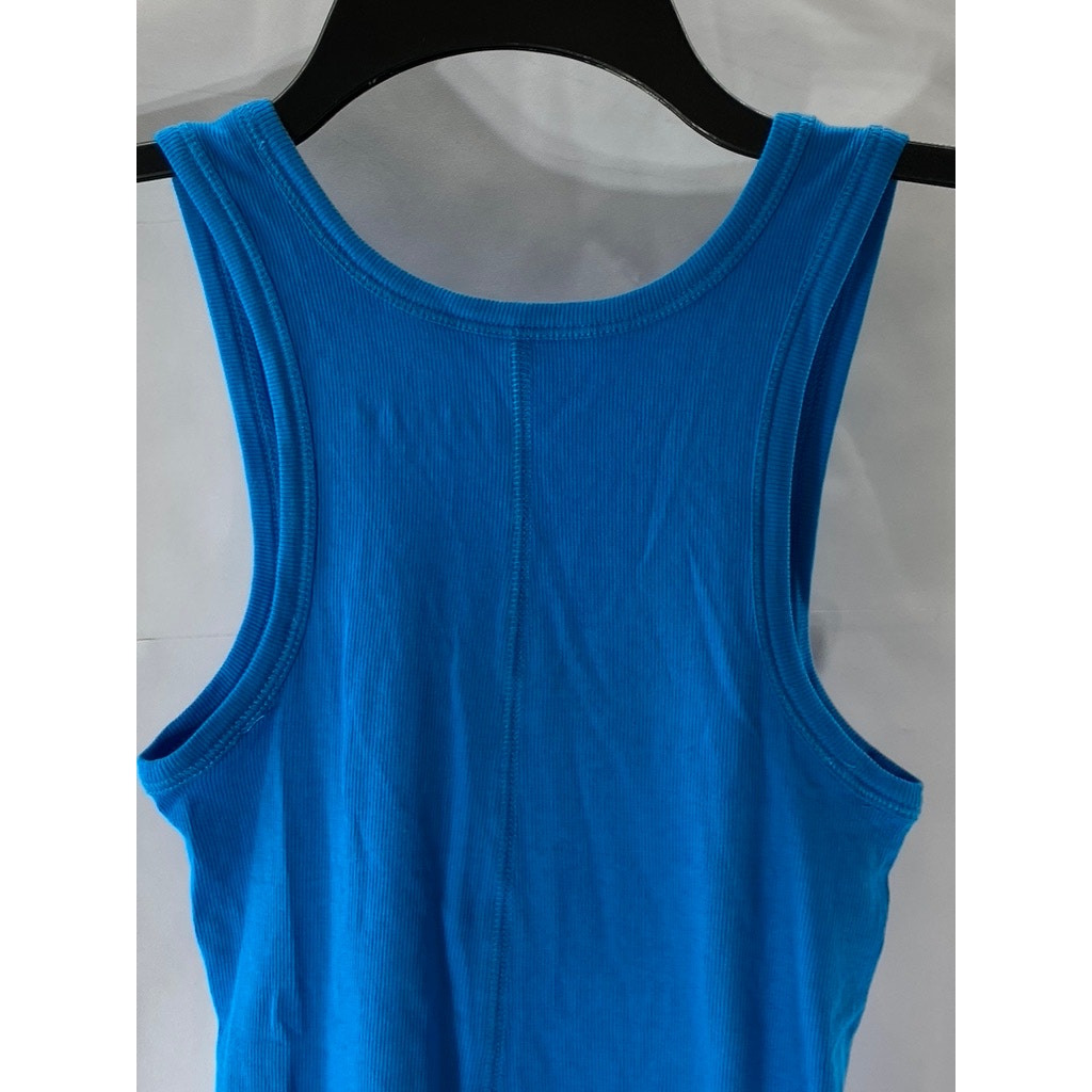 EVERLANE Women's Blue Ribbed Deep Scoop-Neck Pima Cotton Tank Top SZ XS