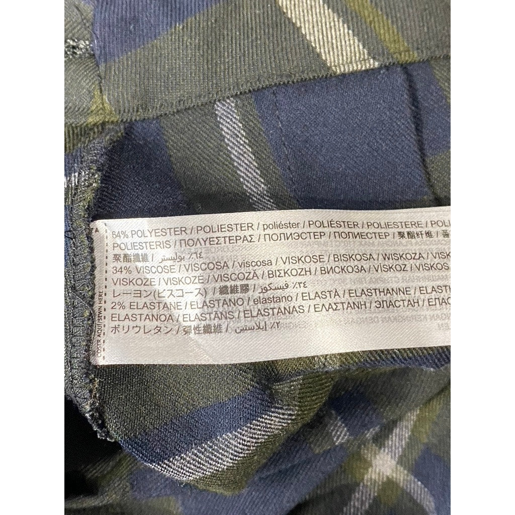 MANGO MNG Women's Green/Navy Check Grunge Pleated Mini Skirt SZ 2XL