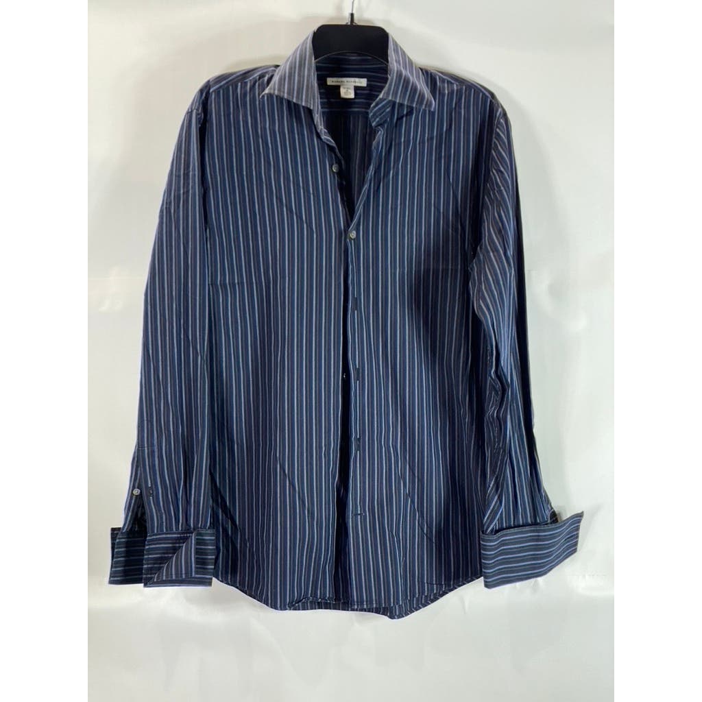 BANANA REPUBLIC Men's Black/Blue Pinstripe Button-Up Long Sleeve Shirt SZ15/15.5