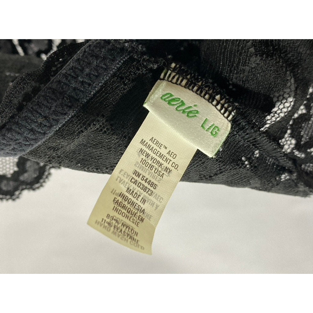 AERIE Women's Black Lace Adjustable Cross-Back Strappy Bralette SZ L