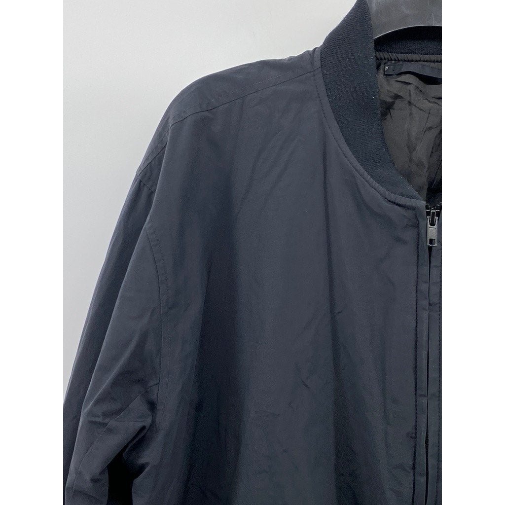 UNBRANDED Men's Navy Blue Mandarin Collar Long Sleeve Zip-Up Jacket SZ 2XL