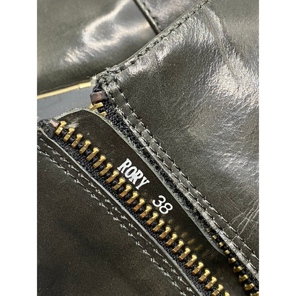 S GIOVANNI Women's Black Leather Rory Almond-Toe Side Zip Boots SZ 38(US7.5)