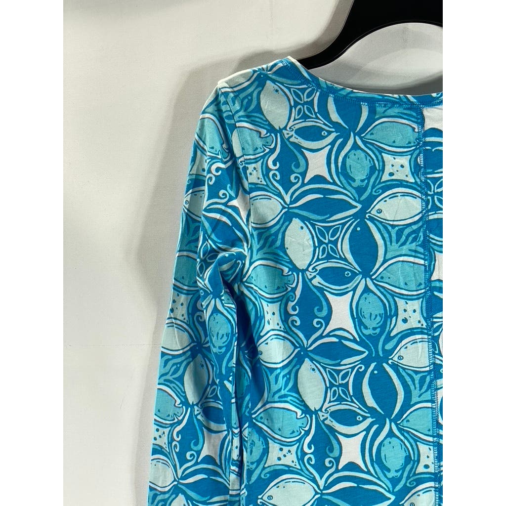 LILLY PULITZER Women's Blue Printed Juliet What A Racquet V-Neck Mini Dress SZ M