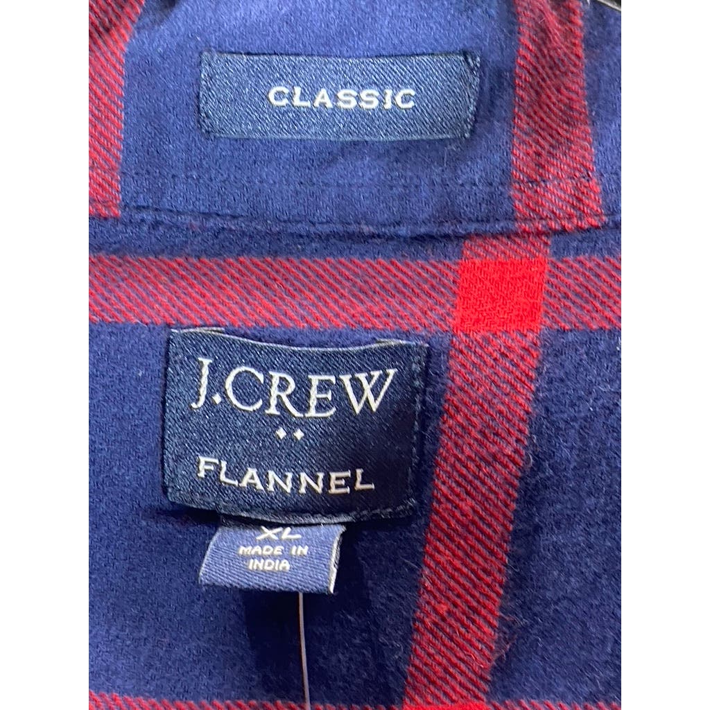 J. CREW Men's Navy Plaid Classic-Fit Button-Up Long Sleeve Flannel Shirt SZ XL