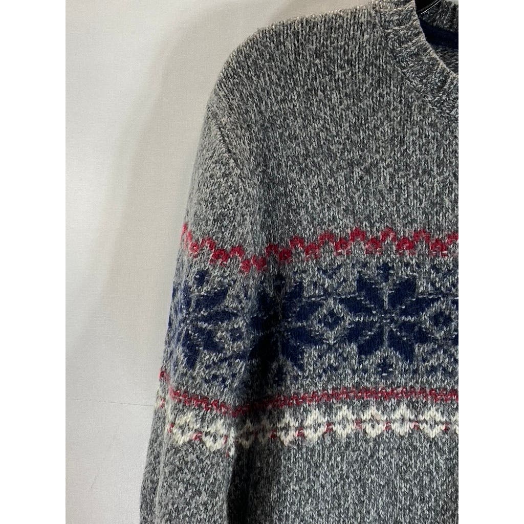 ABERCROMBIE & FITCH Men's Gray Heather Snowflake Print Crewneck Sweater SZ M