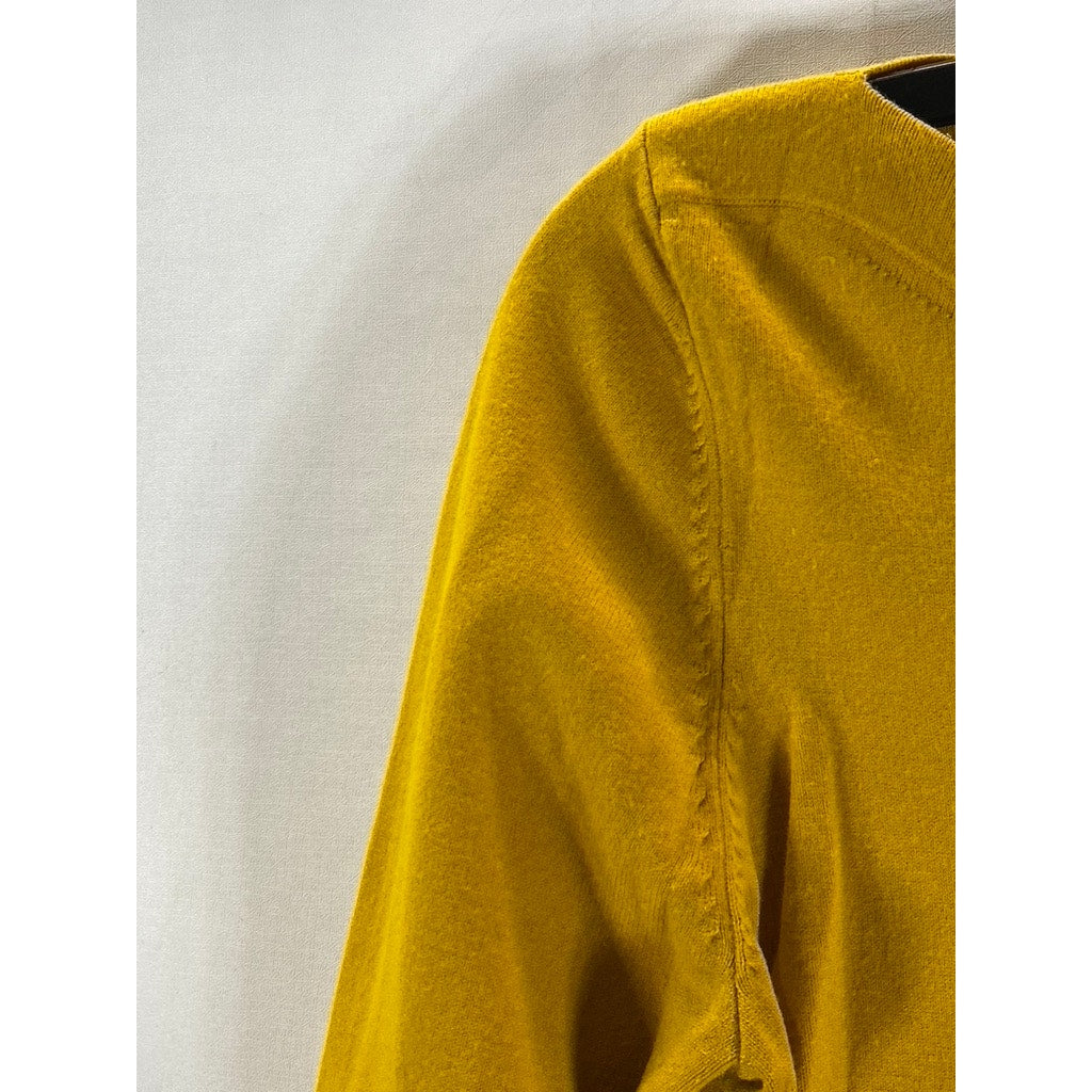 ANN TAYLOR Women's Yellow-Gold Solid Boatneck Long Sleeve Top SZ M