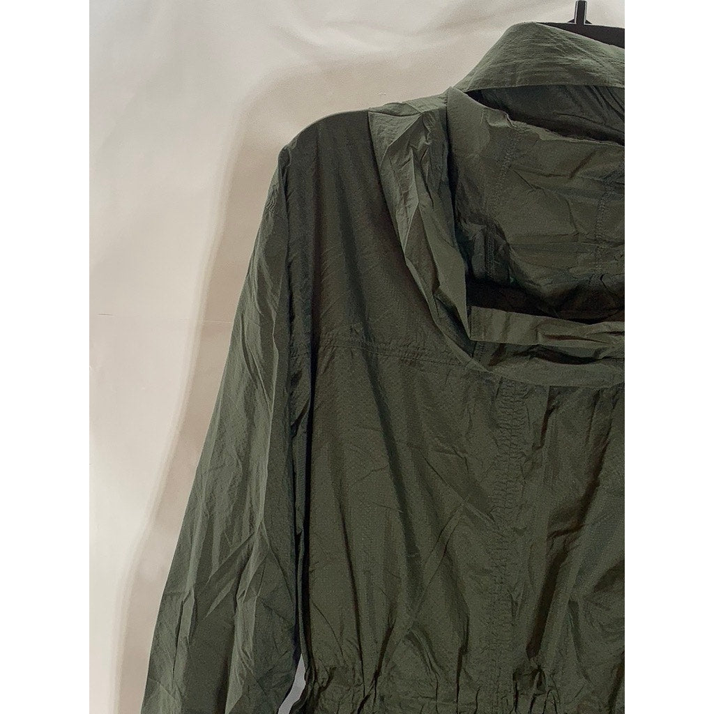 OLD NAVY ACTIVE Women's Army Green Cinched Waist Hooded Zip-Up Rain Jacket SZ S
