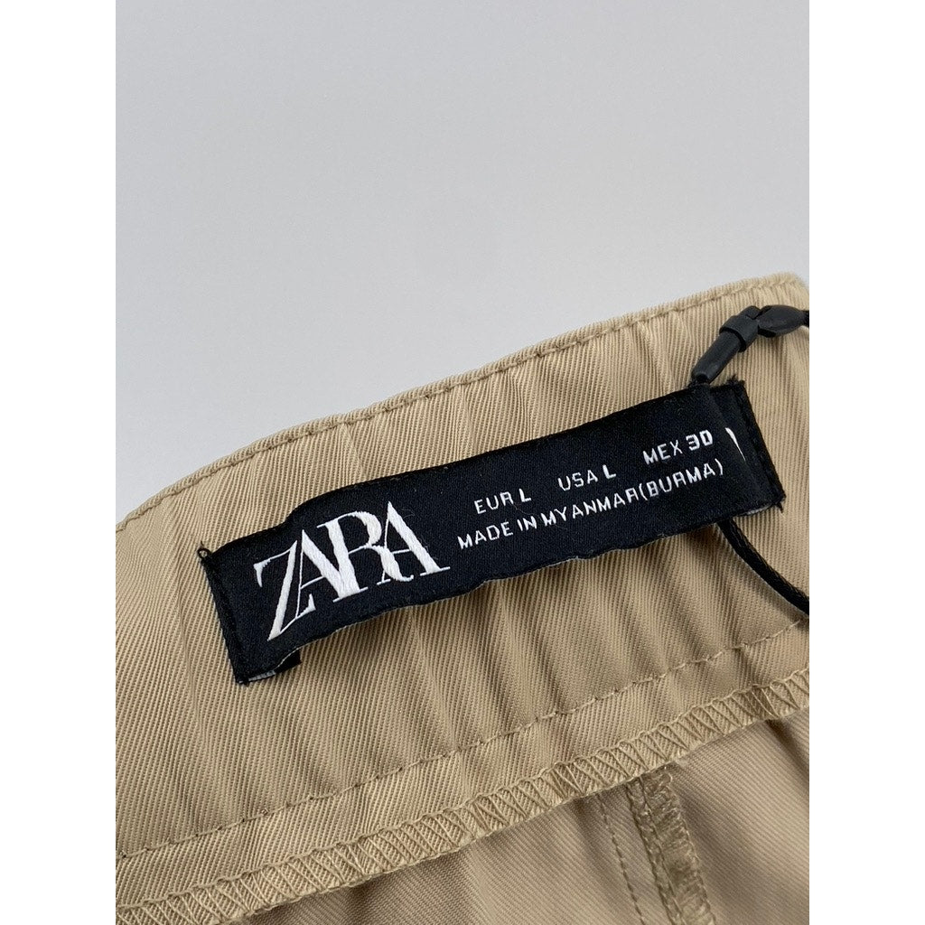 ZARA Women's Tan Solid A-Line Mini Skirt SZ L