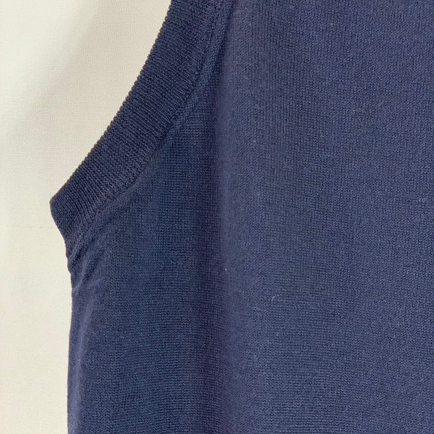 NORDSTROM Men's Navy V-Neck Extra Fine Merino Wool Button-Down Sweater Vest SZ L