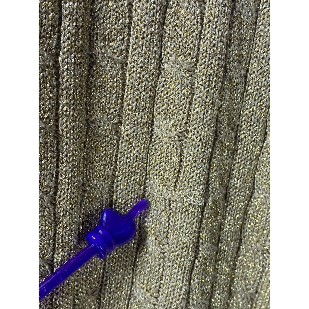 LAUREN RALPH LAUREN Women's Brown Metallic Silk-Blend Cable Knit Sweater SZ L