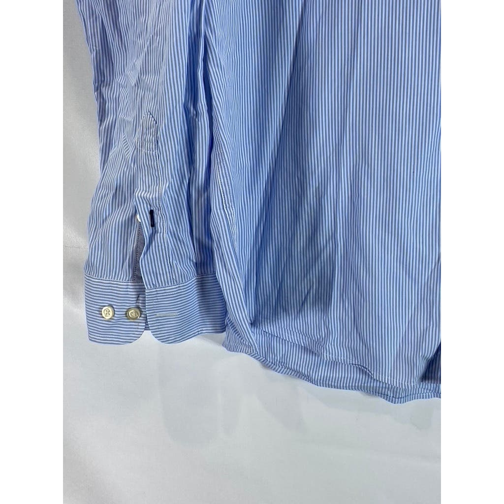 TOMMY HILFIGER Men's Light Blue Striped Classic-Fit Button-Up Shirt SZ XL