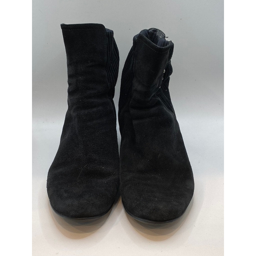 AQUATALIA Women's Black Faux-Suede Round-Toe Ankle Sock Wedge Boots SZ 8.5