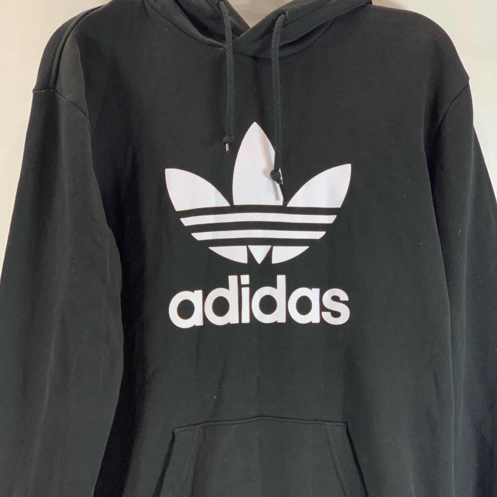 ADIDAS Men's Black/White Original Adidcolor Trefoil Classic Pullover Hoodie SZ M