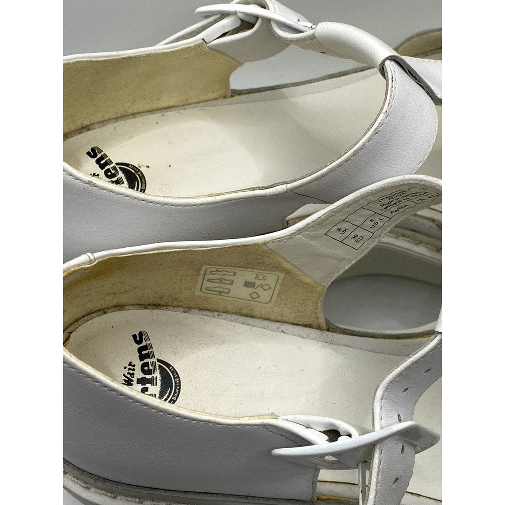 DR. MARTENS Women's White T-Strap Peep-Toe Wedge Platform Sandals SZ 8