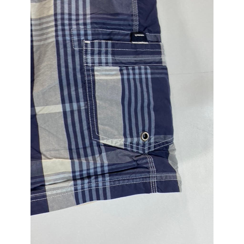 J.CREW Men's Blue Plaid Pull-On Original Long Board Swim Shorts SZ 33