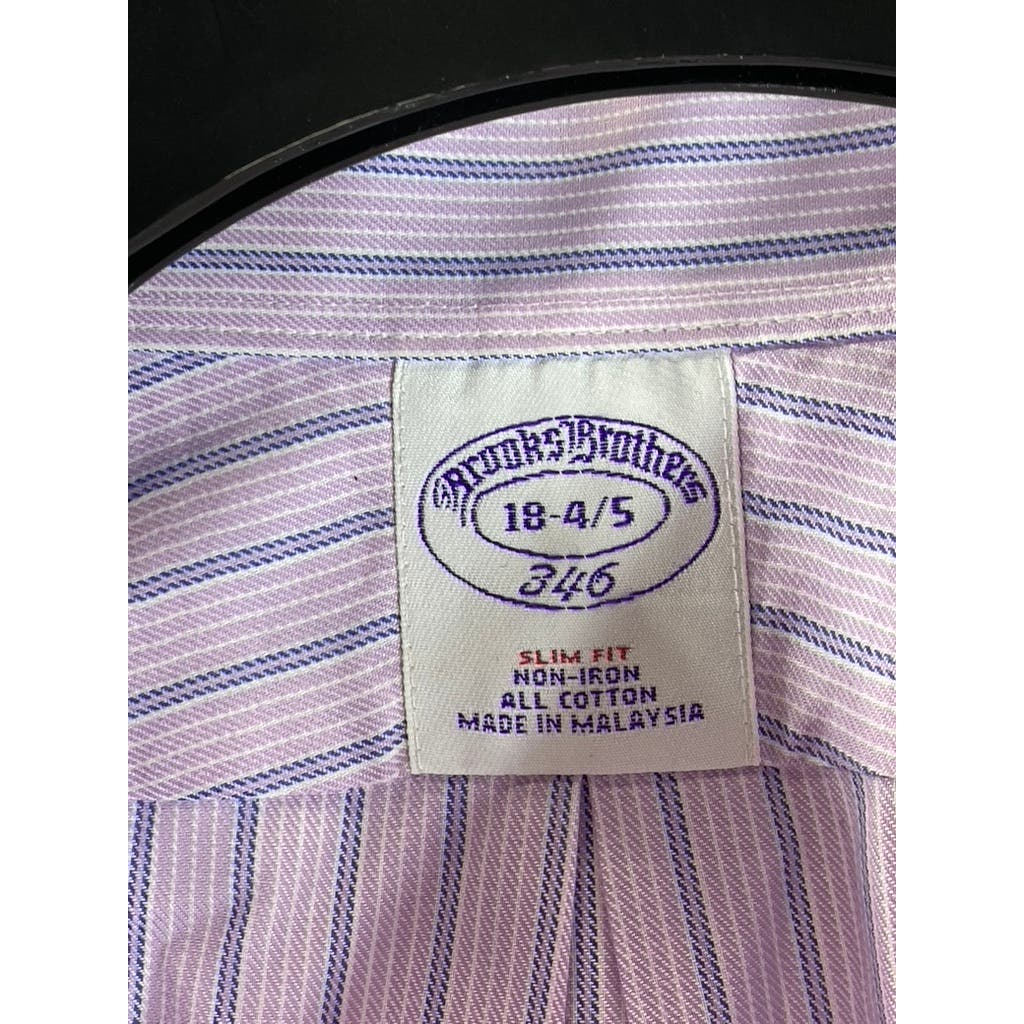 BROOKS BROTHERS 346 Men's Purple Striped Slim-Fit Button-Up Dress Shirt SZ 18
