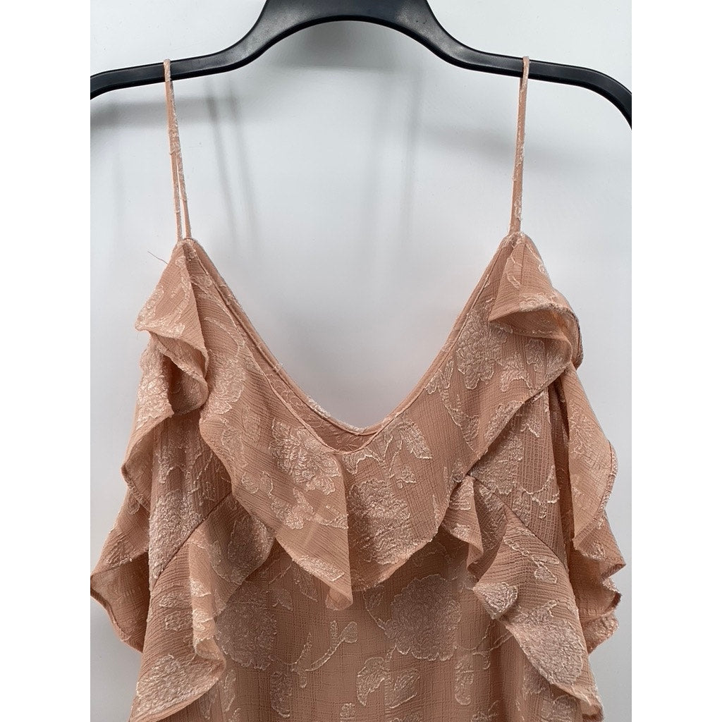 ZARA Women's Salmon Pink Jacquard Ruffle Spaghetti Strap V-Neck Tank Top SZ M