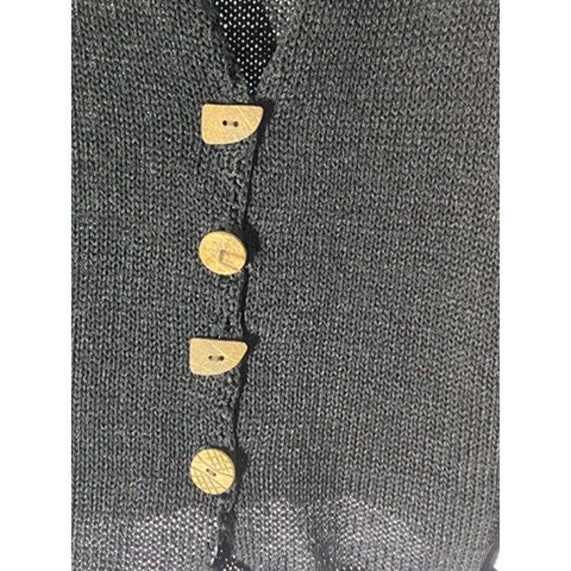 CURIO Women's Vintage Black Open Knit Wooden-Button Long Sleeve Cardigan SZ S