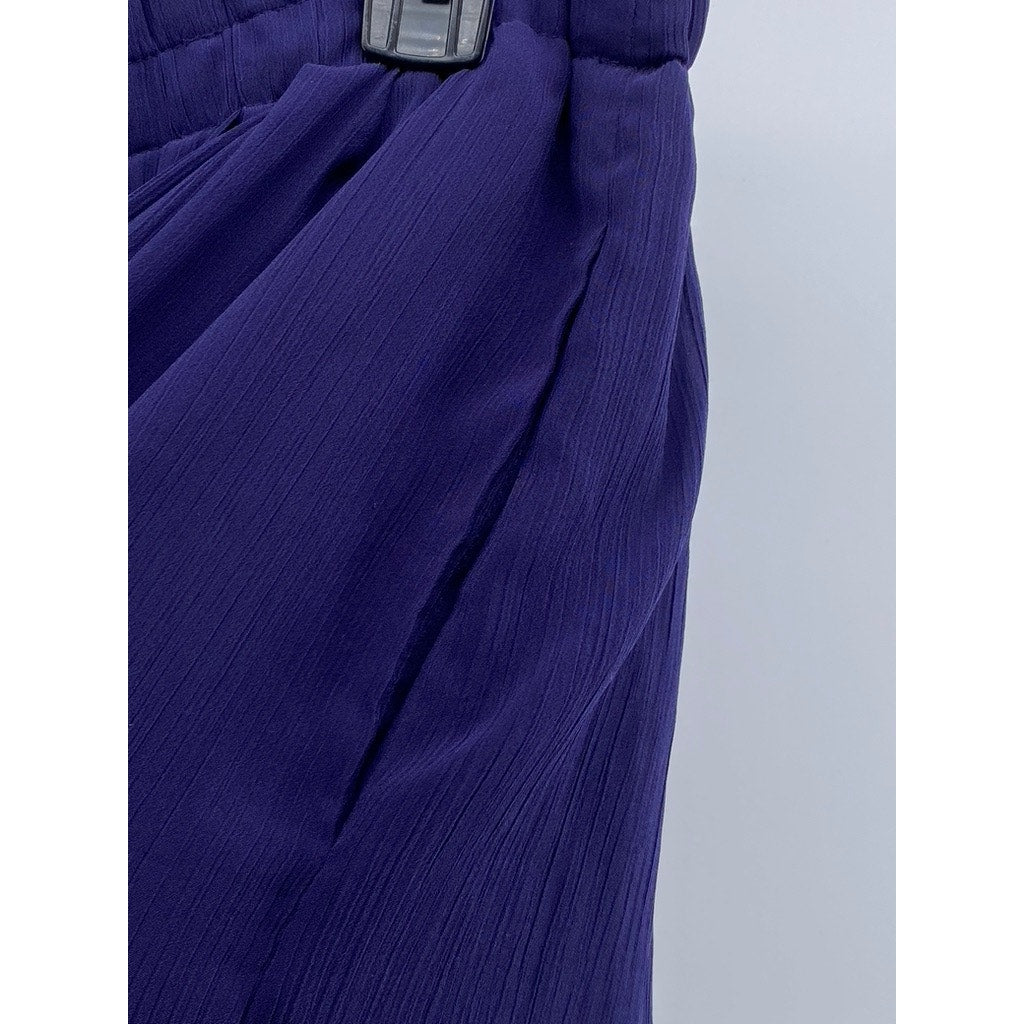 ANN TAYLOR LOFT Women's Purple Pleated Pull-On Sheer A-Line Midi Skirt SZ M