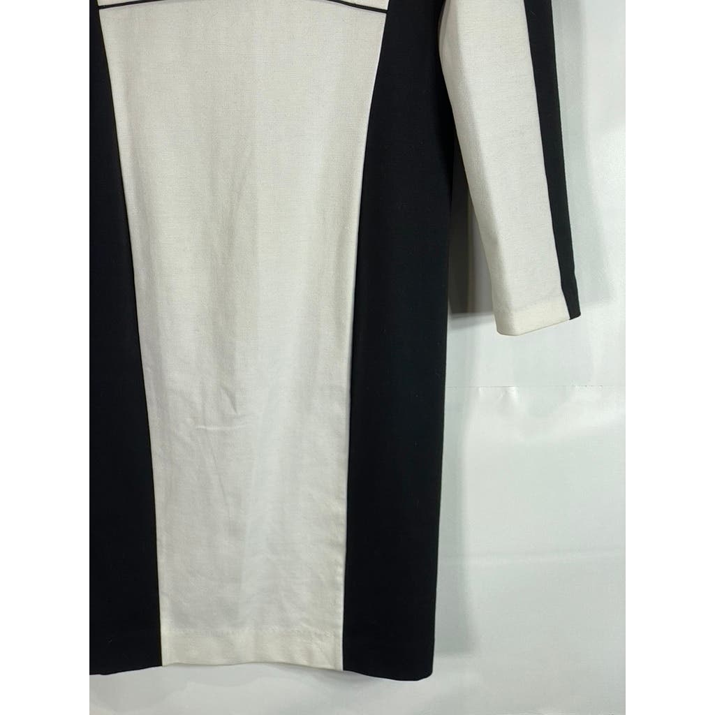 NARCISO RODRIGUEZ Women's Black/White Color Block Sheath Long Sleeve Dress SZ M