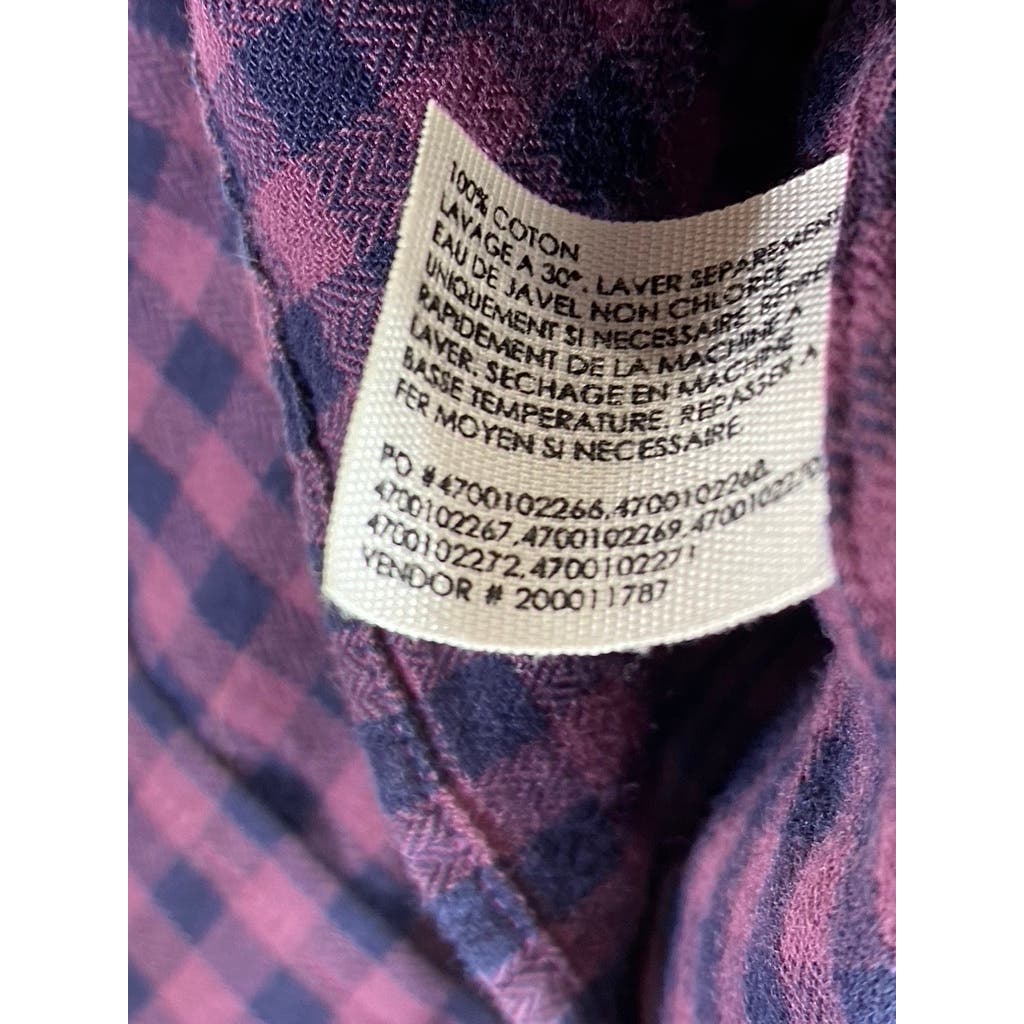 CLUB MONACO Men's Burgundy Gingham Slim-Fit Button-Up Long Sleeve Shirt SZ S