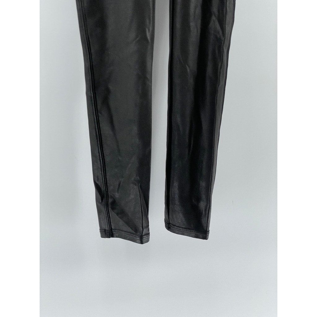 SPANX BY SARA BLAKELY Women's Black Faux Leather Pull-On Ankle Leggings SZ S