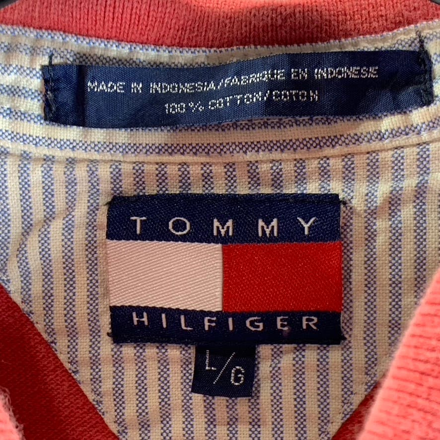 TOMMY HILFIGER Men's Red Solid Vintage Short Sleeve Polo Shirt SZ L