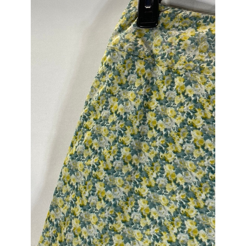 TALBOTS Women's Plus Size Green/Yellow Floral A-Line Knee Length Skirt SZ 12W