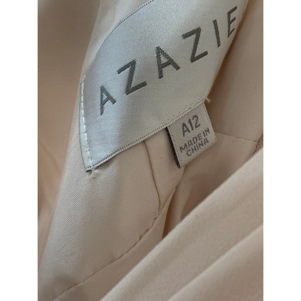 AZAZIE Women's Beige Double V-Neck Sleeveless Mesh Maxi A-Line Dress SZ 12