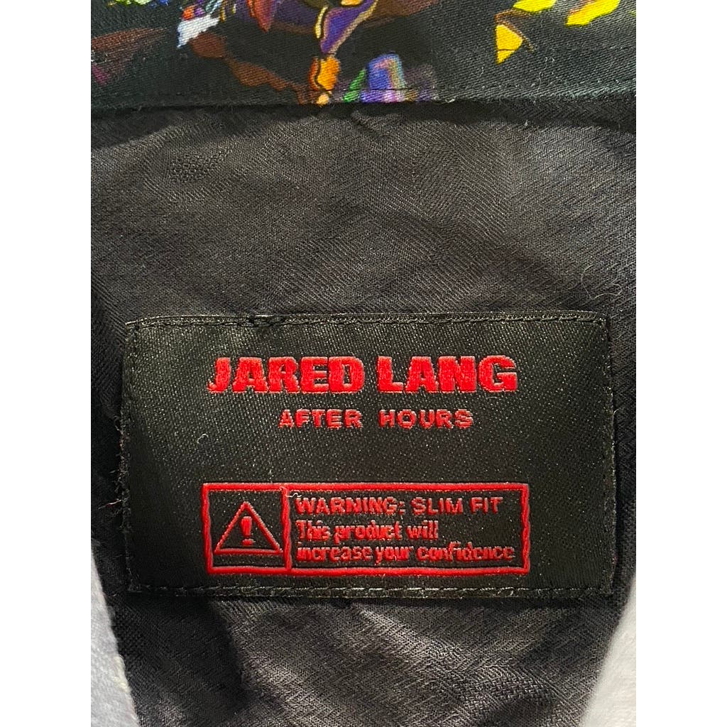 JARED LANG Men's Black Solid Cotton Slim-Fit Button-Up Long Sleeve Shirt SZ L