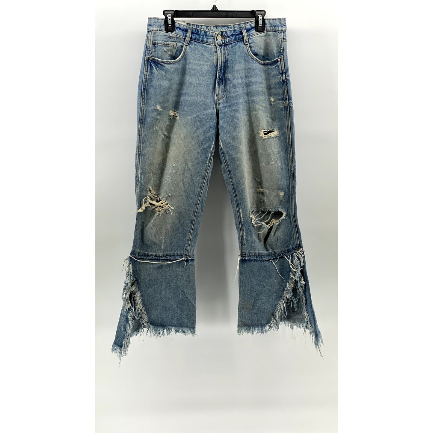 ZARA TRF IX'D Women's Light Blue Denim Distressed Flare Streetwear Y2K Jean SZ 8
