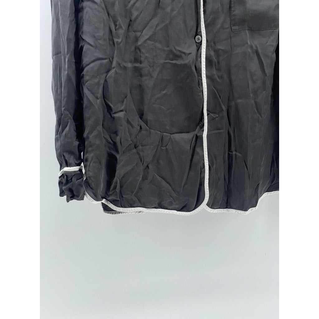 AERIE Women's Black Long Sleeve Button-Up Collared Pajama Top SZ XL