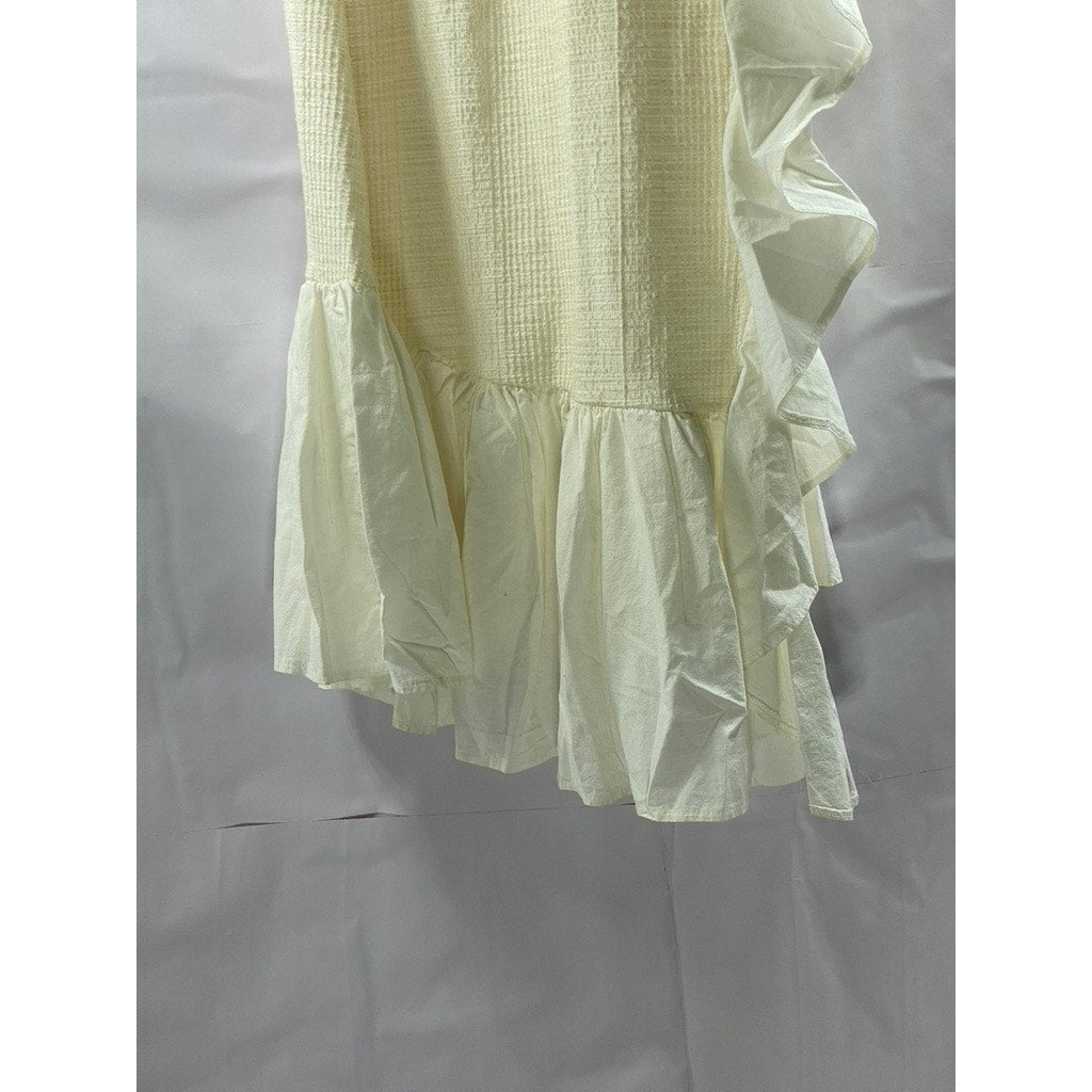ZARA Women's Cream Side-Ruffle Ruffle-Hem Pull-On Knit Midi Skirt SZ S