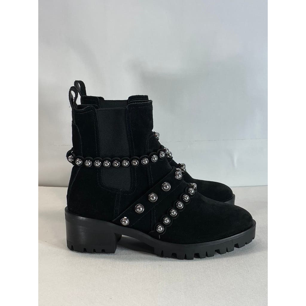 KARL LAGERFELD PARIS Women's Black Pia Faux Pearl Studded Chelsea Boots SZ 7.5