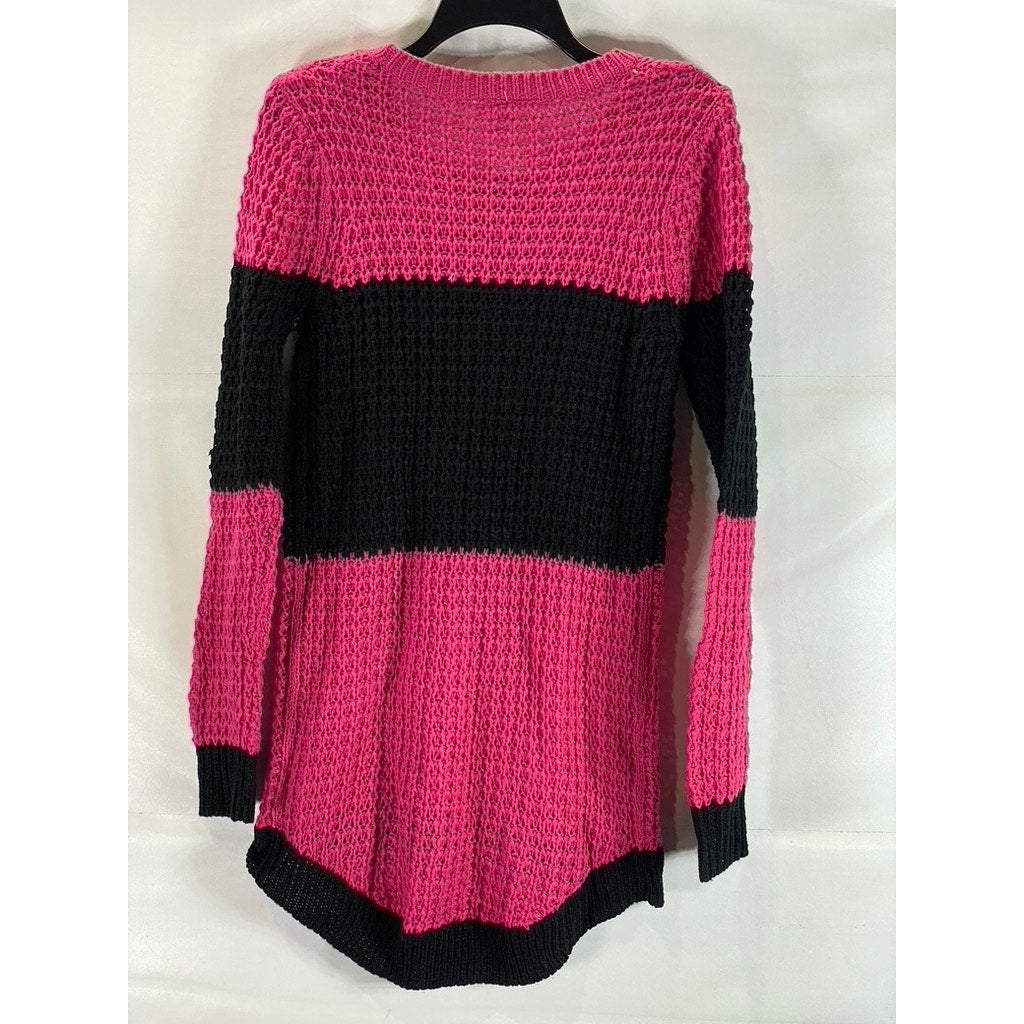 IM IN LOVE WITH DEREK Women's Pink/Black Striped Knit Pullover Sweater SZ M