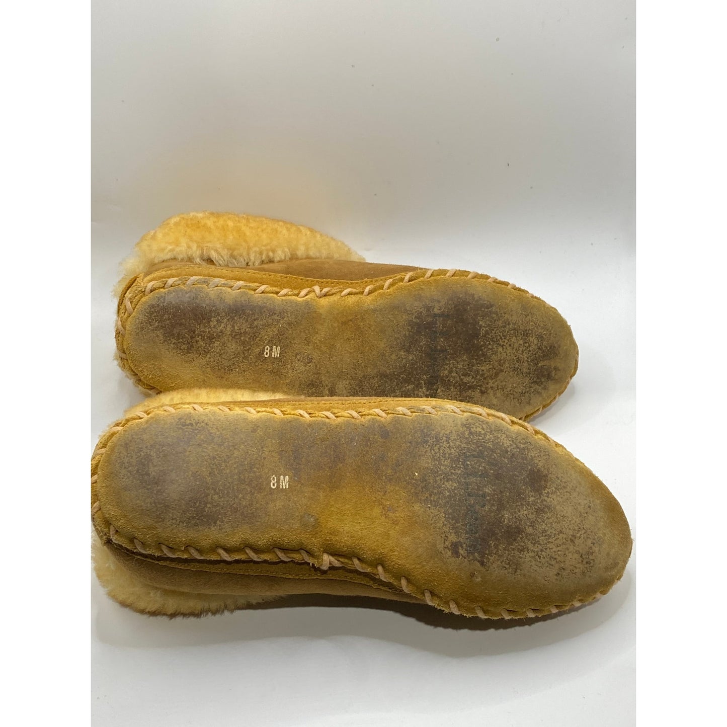 L.L. BEAN Women's Tan Wicked Good Moccasin Suede Shearling Slippers SZ 8