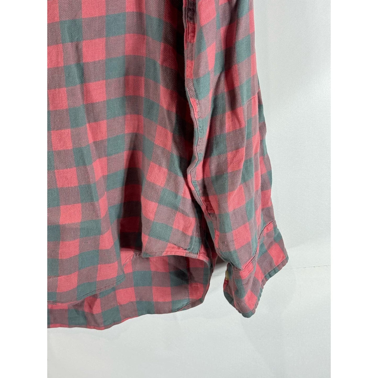 TAILORED BY J. CREW Men's Salmon Pink/Gray Plaid Button-Up Long Sleeve Shirt SZM