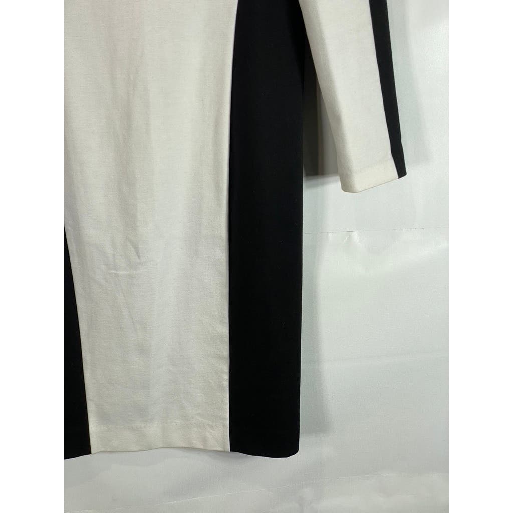 NARCISO RODRIGUEZ Women's Black/White Color Block Sheath Long Sleeve Dress SZ M
