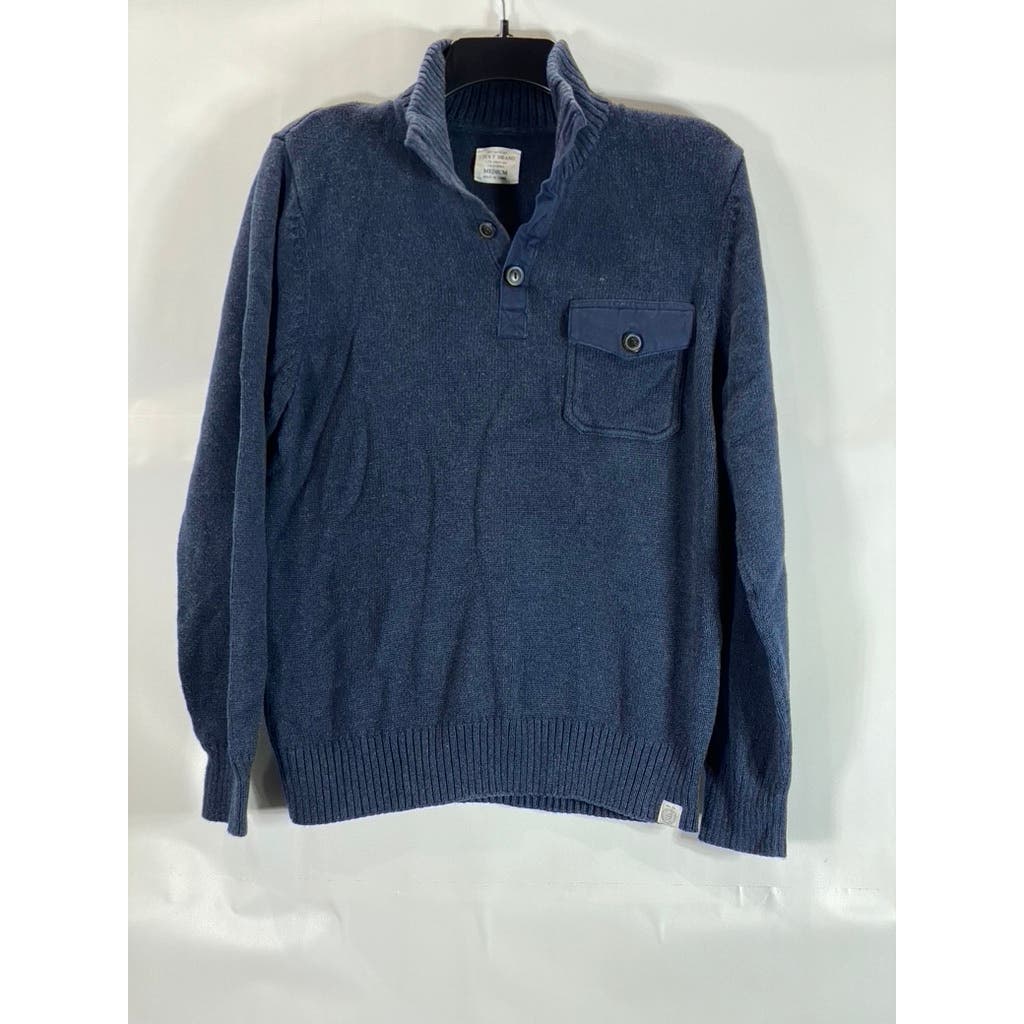 LUCKY BRAND Men's Navy Quarter-Button Knit Pullover Sweater SZ M